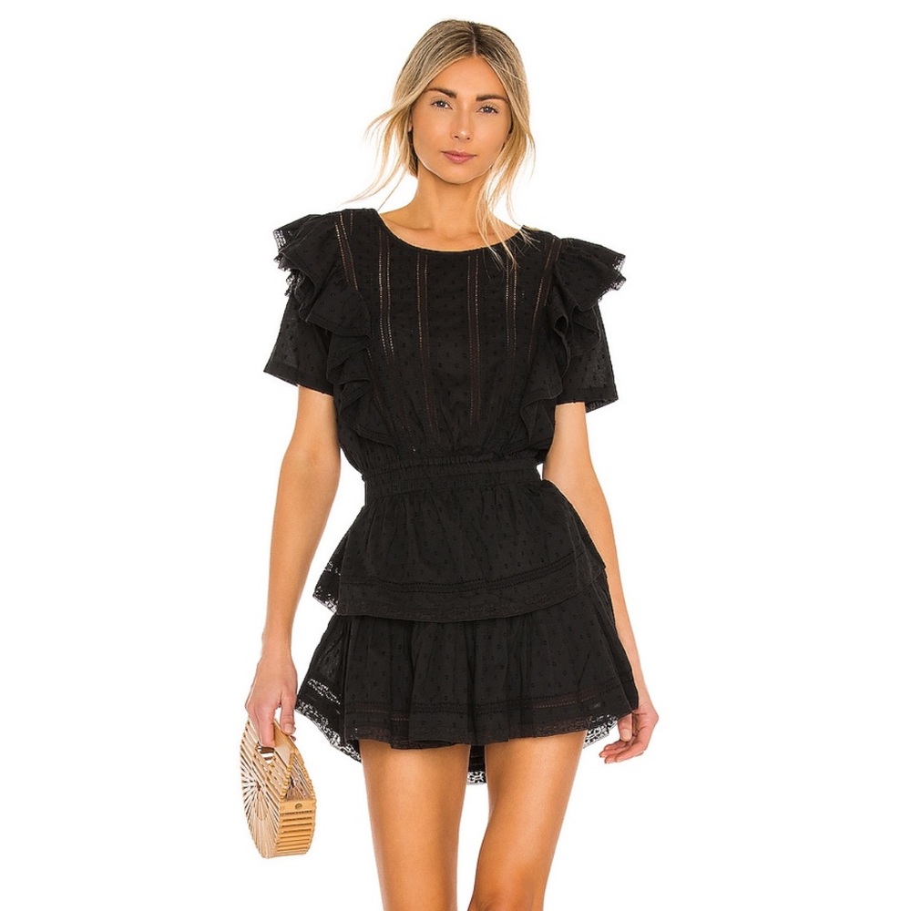 LoveShackFancy Black Flutter Sleeve Mini Dress